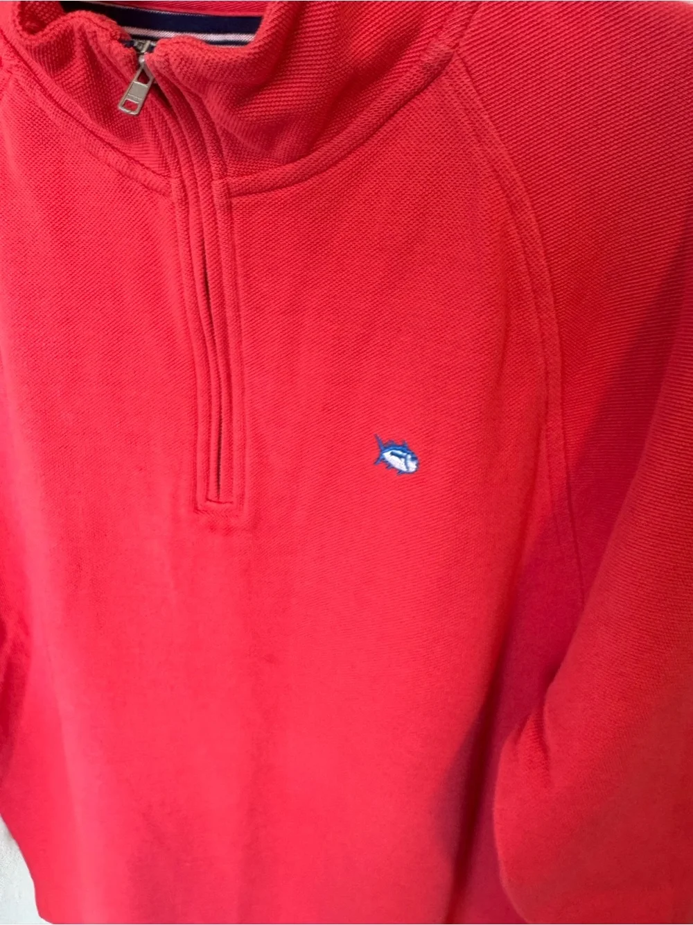 Southern Tide Pullover Size M RED 1/4 Zip Embroidered Knit Sweater Mens